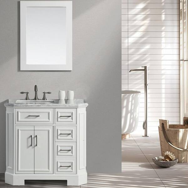 Eviva Glory 36 in. W x 22 in. D x 33 in. H Bathroom Vanity in White with White Carrara Marble Vanity Top with White Sink