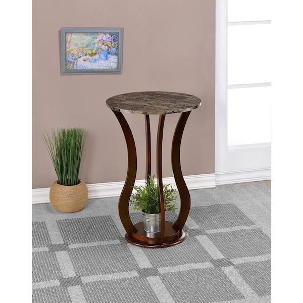 Coaster 18 in. Brown Round Faux Marble Accent Table with Bottom Shelf