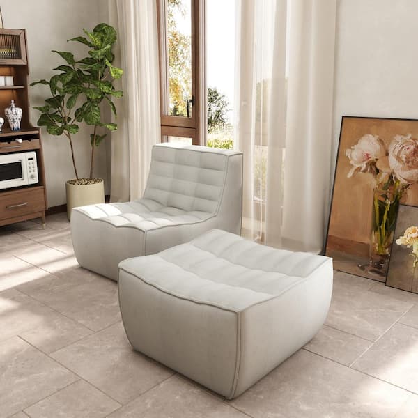 Magic Home Modern Gray Linen Upholstered Fireside Accent Side Chair (Set of 2) with Ottoman for Reading Living Room, Apartment