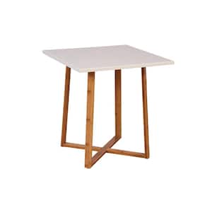 White Solid Bamboo Frame Square End Table