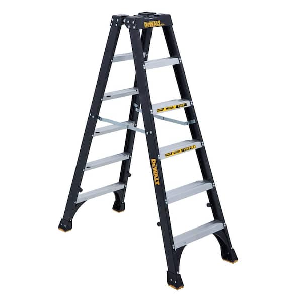 DEWALT 6 ft. Fiberglass Step Ladder 10.4 ft. Reach Height Type 1A - 300 lbs., Expanded Work Step and Impact Absorption System