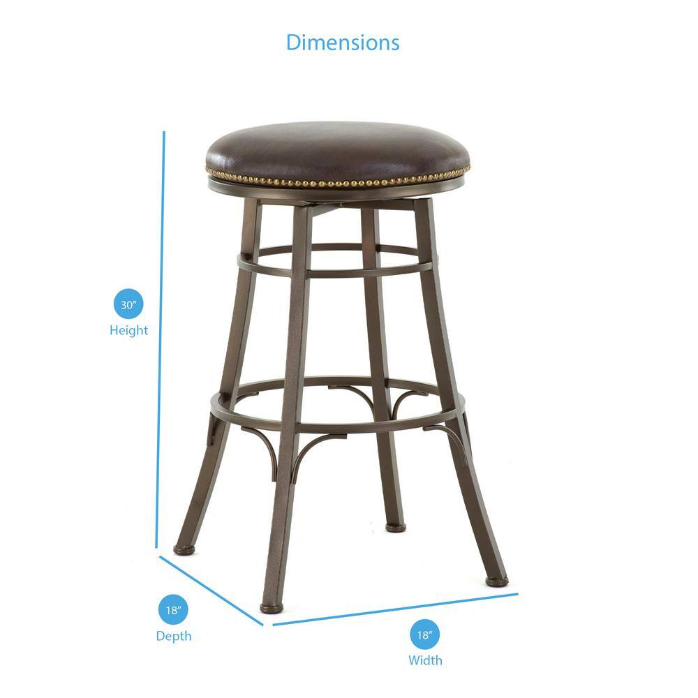 Bali 30" Brown Leather and Metal Swivel Bar Stool