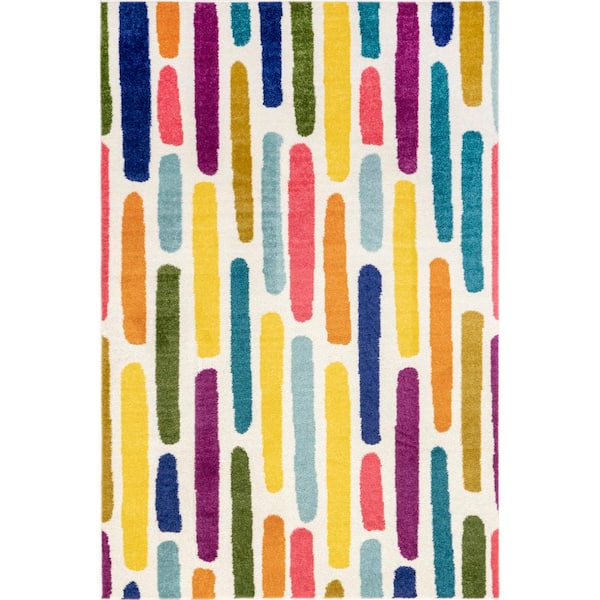 nuLOOM Thick Colorful Multicolor 5 ft. x 8 ft. Stripes Kids Area Rug