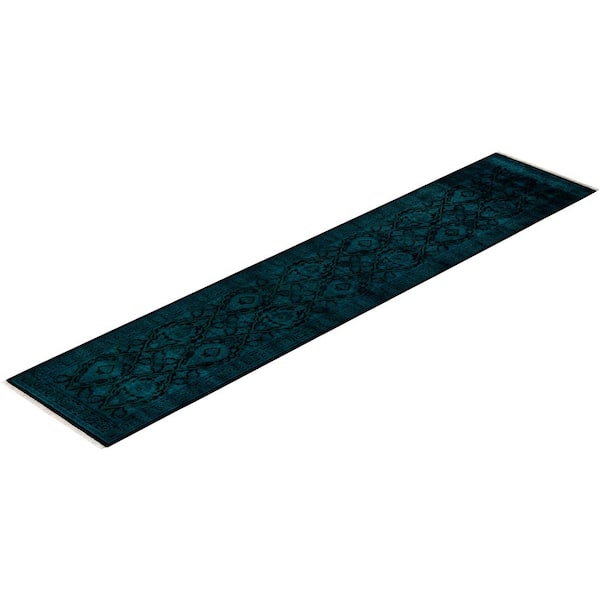 Overdyed Black 2 ft. x 12 ft. Solid Wool Indoor Runner Rug