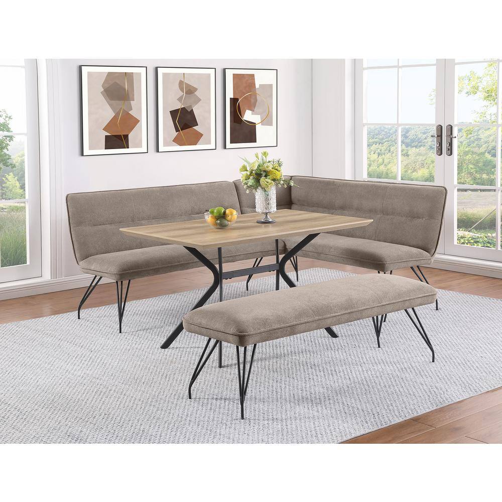 Beige Mid-Century Modern Upholstered Dining Bench with Hairpin Legs