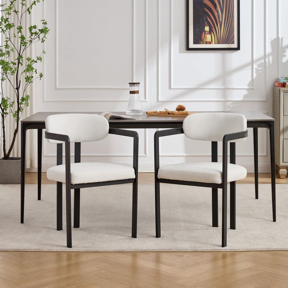 Noble House Bethany Beige and Black Fabric Upholstered Dining Chairs ...