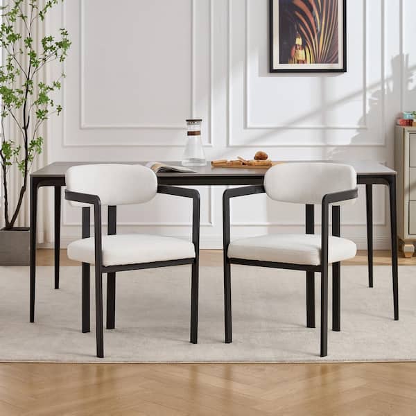 Bethany Beige and Black Fabric Upholstered Dining Chairs with Metal Legs, Set of 2