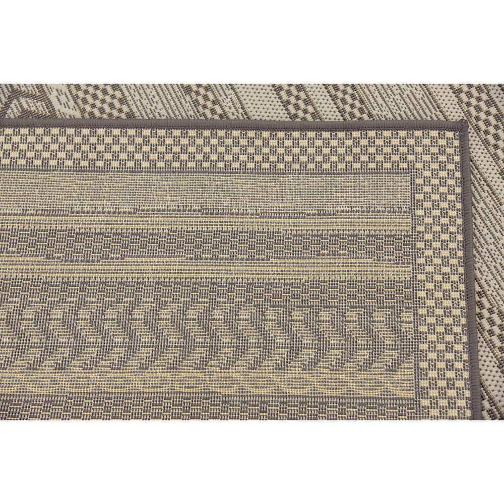 EasyCare 6' Square Gray Stripe Synthetic Outdoor Rug