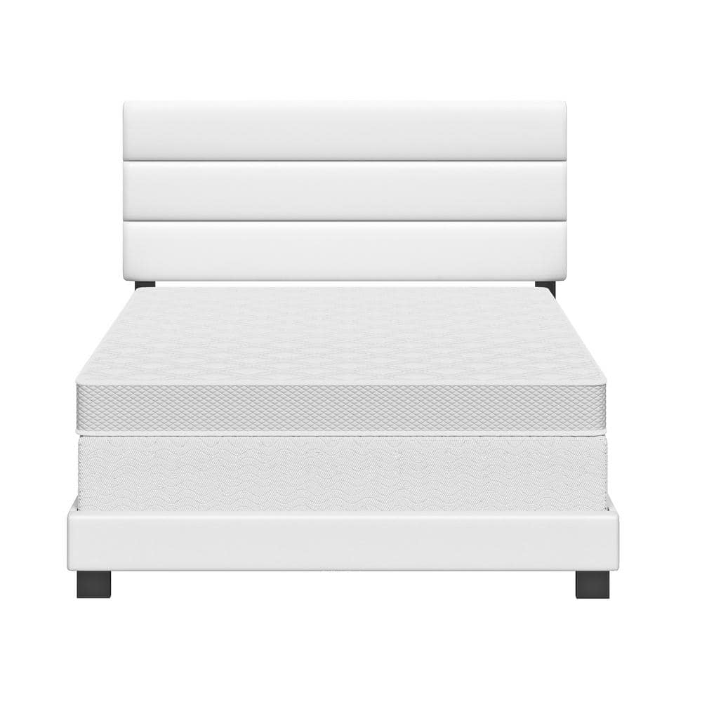 Napoli King-Size Modern Tri-Panel White Faux Leather Bed Frame