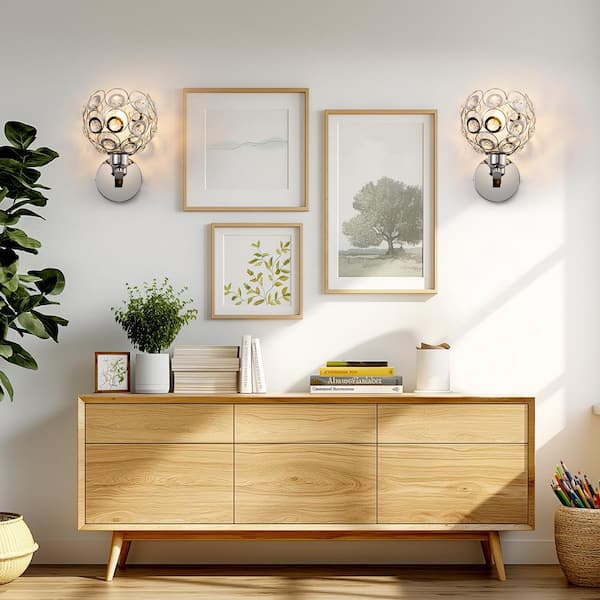 1-Light 6.7 in. Brushed Nickel Wall Sconce with Crystal Dome Shade for Living Room, Foyer or Hallway, Stylish Wall Light