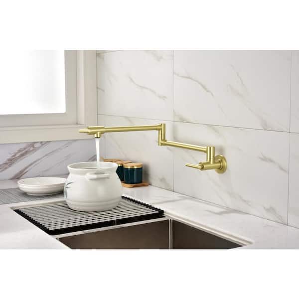 Mondawe Modern Classic Kitchen Faucets Wall Mounted Pot Filler with Single  Handle in Brushed Gold MO216DT-GD - The Home Depot