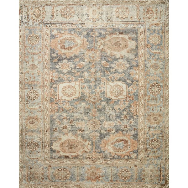 LOLOI II Margot Ocean/Spice 18 in. x 18 in. Sample Square Bohemian Vintage Printed Plush Area Rug