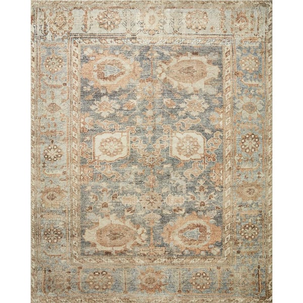 LOLOI II Margot Ocean/Spice 3 ft. 6 in. x 5 ft. 6 in. Bohemian Vintage Printed Plush Area Rug