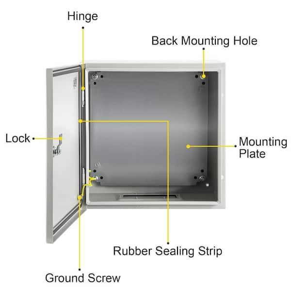 Electrical Enclosure 12 in. x 12 in. x 8 in. NEMA 4X Carbon Steel Outdoor and Indoor Use Electrical Junction Box, Gray
