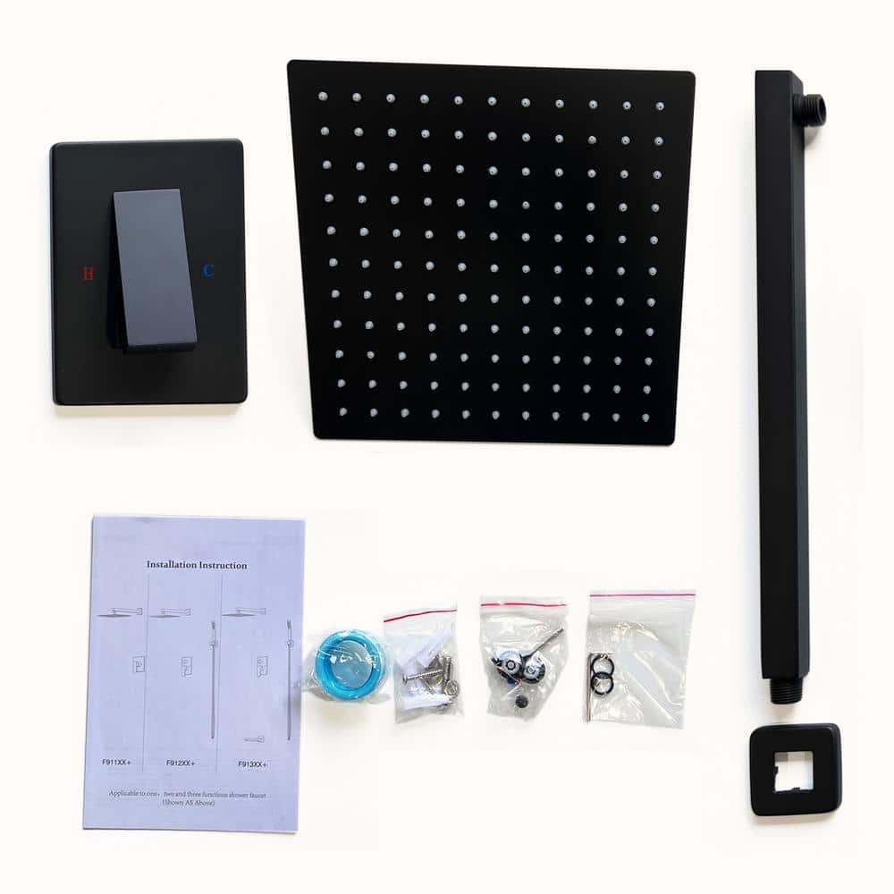 Matte Black Wall Mounted Shower Faucet with Lever Handle