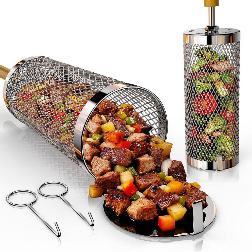 Stainless Steel Grill Basket with Handle for Grilling Vegetables, Shrimp, Outdoor Cooking, Camping and Gift (2-Pack) price history on PriceWatchPro