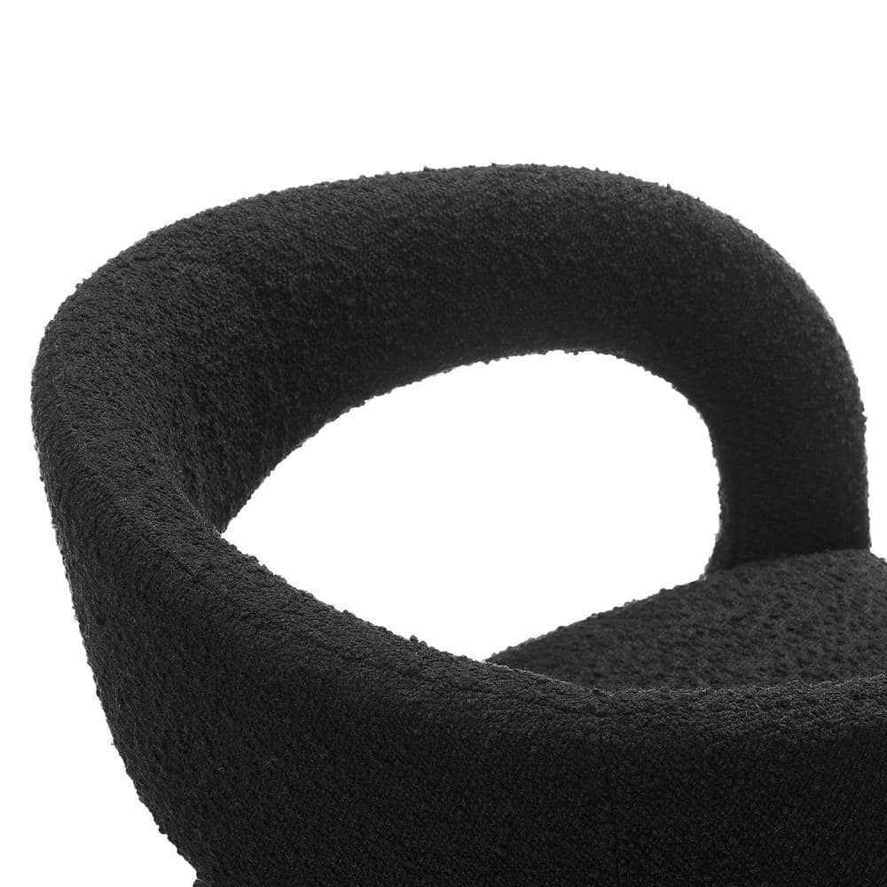 Black Boucle Upholstered Dining Chair Set with Curved Backrest