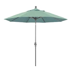 9 ft. Hammertone Grey Aluminum Market Patio Umbrella with Collar Tilt Crank Lift in Spa Sunbrella
