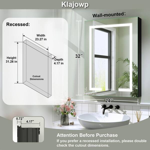 Hpeytaire 32 in. W x 24 in. H Rectangular Aluminum Recessed  