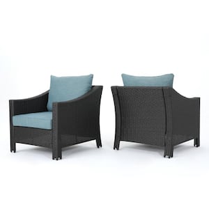 Antibes Gray Faux Rattan Outdoor Club Lounge Chairs with Teal Cushions (2-Pack)
