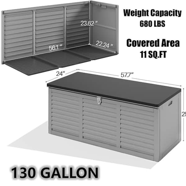 BTMWAY - 130 Gal. Gray Upgraded Resin Deck Box, Outdoor Storage Box Waterproof with Hydraulic Rod and Side Handle, Lockable