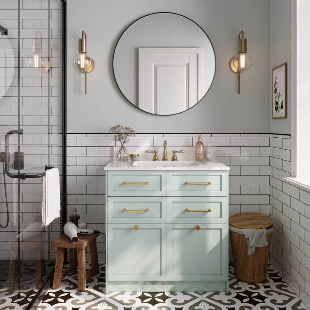 White Ceramic and Engineered Stone Bathroom Vanity Top with Sink