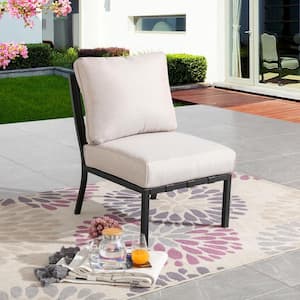 Metal Armless Middle Outdoor Sectional Chair with Beige Cushions