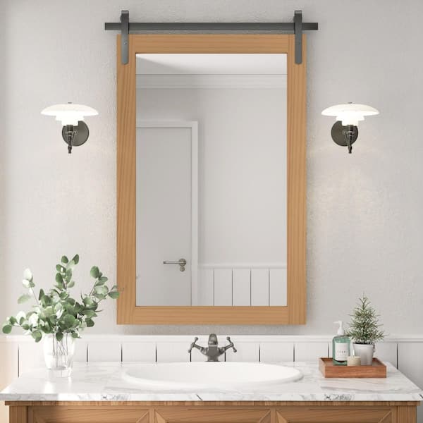 PRIMEPLUS 24 in. W x 36 in. H Large Rectangle Square Mirror Wood Framed Wall Mirror Bathroom Vanity Mirror Accent Mirror in Brown