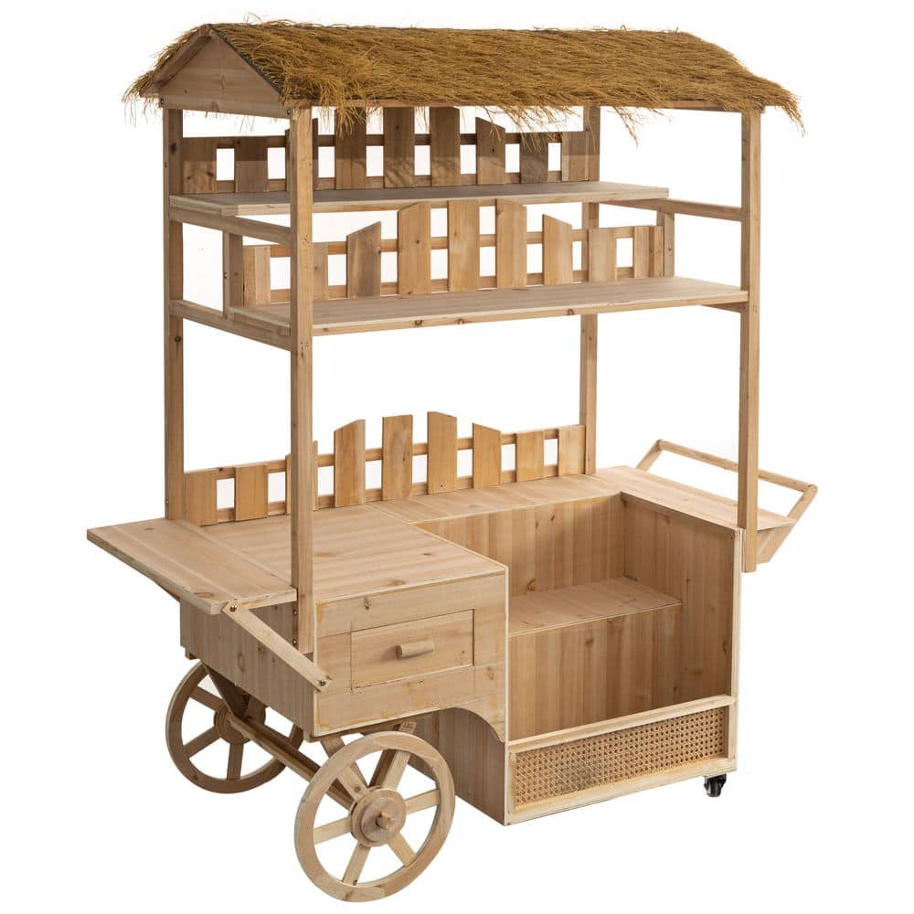 Versatile Multi-Tier Shelves Wooden Rolling Cart-Perfect for Festival, Event Stand, Food Tasting Table price history on PriceWatchPro