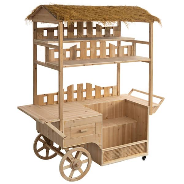 Versatile Multi-Tier Shelves Wooden Rolling Cart-Perfect for Festival, Event Stand, Food Tasting Table