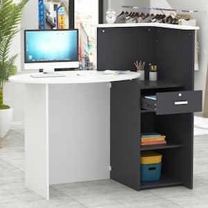 47.7 in. Rectangular White and Gray MDF Computer Desk with 1-Drawer 2-Shelves 47.7 in. x 23.6 in. x 43.3 in.