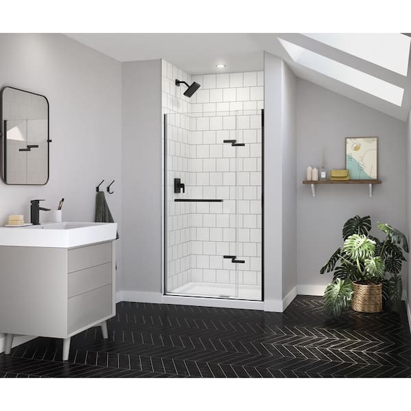 Reveal Sleek 41 in. W x 71.5 in. H Pivot Frameless Alcove Shower Door in Matte Black