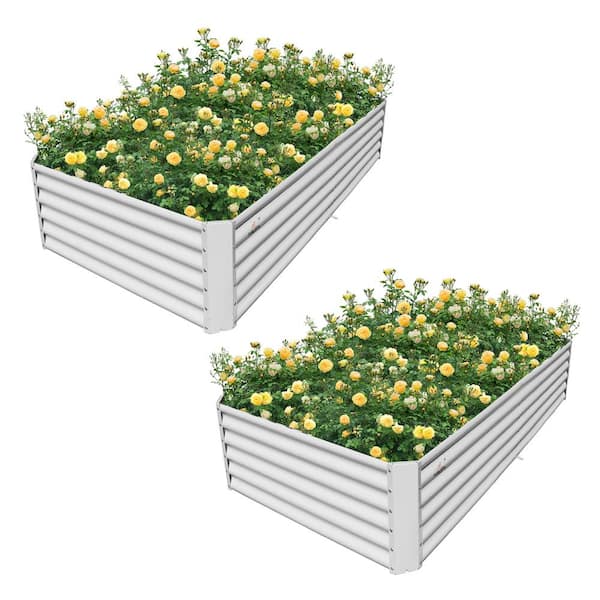 Runesay 96 in. x 48 in. x 18 in. 2-Piece White Galvanized Steel Rectangular 359 Gal. Outdoor Bottomless Planter Boxes Garden Bed