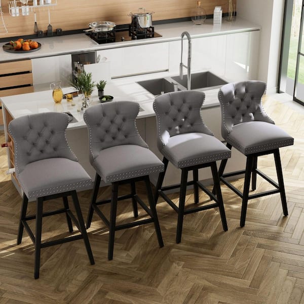 26 in. Gray Velvet Upholstered Solid Wood Frame Counter Height Bar Stool Swivel Counter Stool (Set of 4)