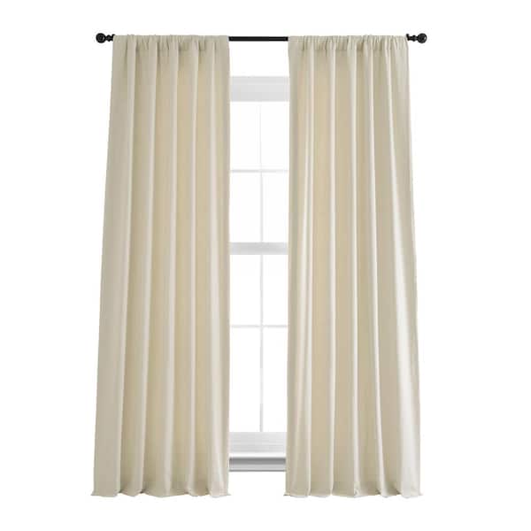 Exclusive Fabrics & Furnishings Ancient Ivory French Linen Rod Pocket Room Darkening Curtain 50 in. W x 96 in. L Single Window Panel