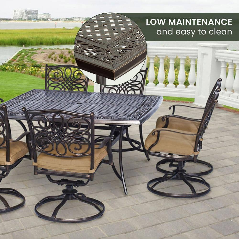 Bronze Aluminum 9-Piece Outdoor Dining Set with Natural Cushions
