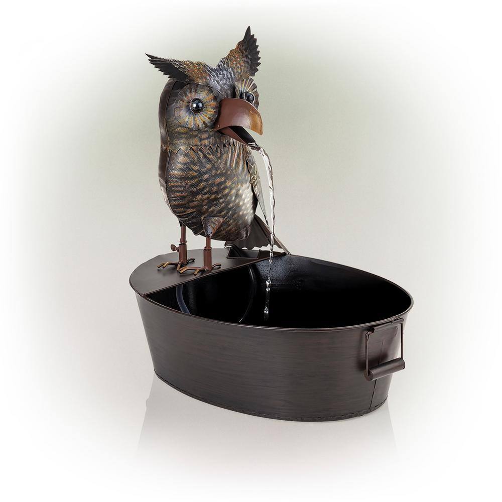 23" Brown Metal Owl Fountain with Tub