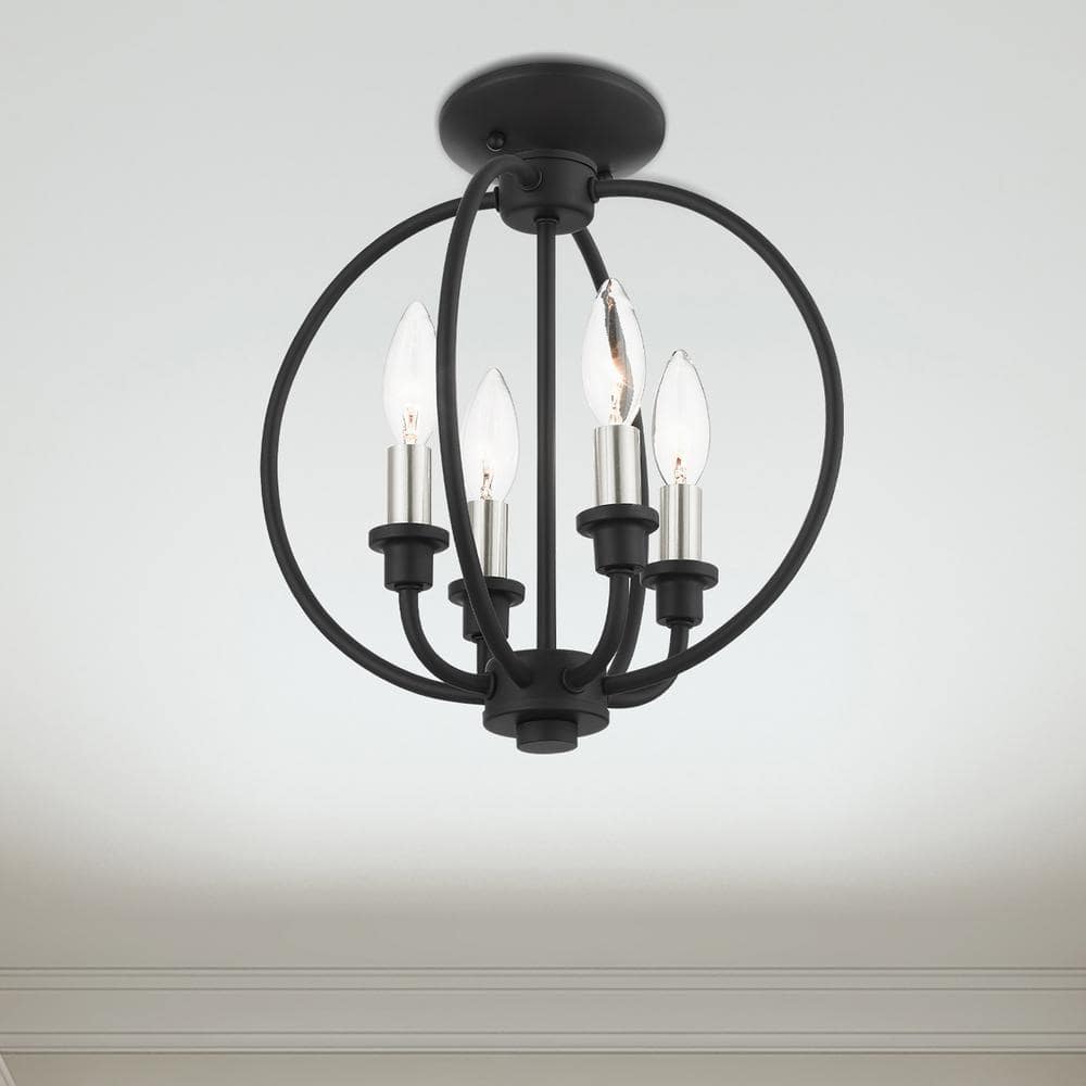Elegant Black and Brushed Nickel 4-Light Crystal Pendant