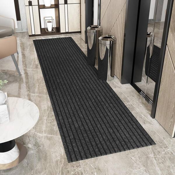 Lifesaver Scrape Rib Non-Slip Custom Long Hallway Runner Rug 2 ft. x 16 ft. Black Ribbed Polyester Garage Flooring