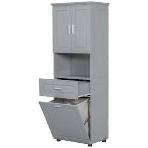 25 in. W x 16 in. D x 70 in. H Gray Linen Cabinet, Large Storage Space Tilt-Out Laundry Hamper and Upper Storage Cabinet