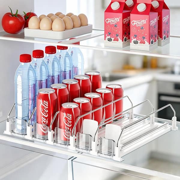 Numhew 15.39 in. W x 15 in. D x 3.2 in. H Drink Organizer for Fridge, Self Pushing Fridge Drink Organizer, Holds up to 25 Cans