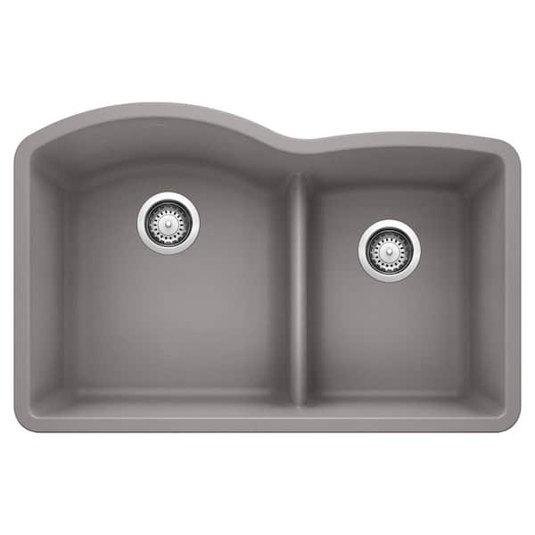 Blanco Diamond Silgranit 32 in. Double Bowl Metallic Gray Granite Composite Kitchen Sink with Low Divide