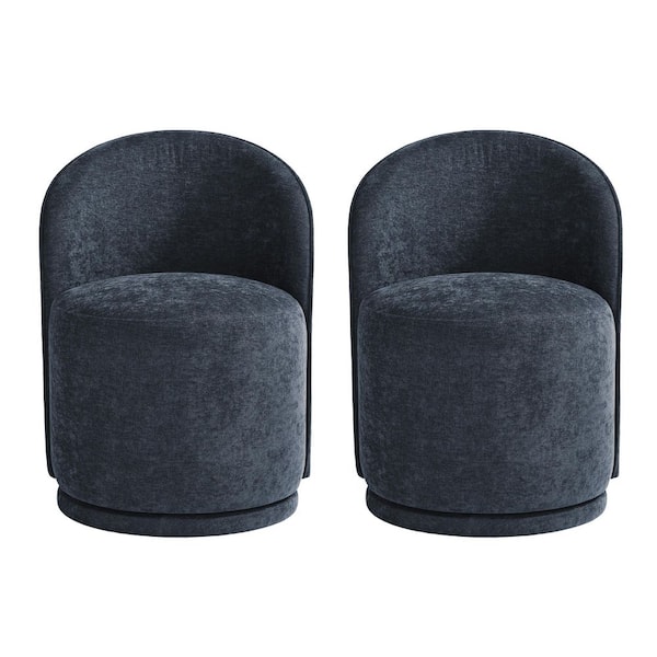 Navy Blue Linen Polyester Swivel Dining Side Chair (Set of 2)
