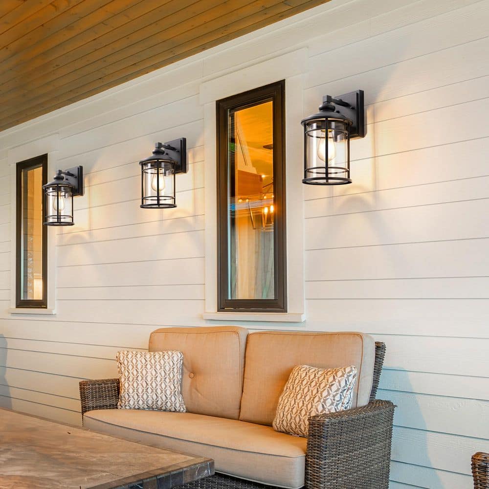 12 in. Elegant Round Dusk to Dawn Outdoor Wall Light Lantern Sconce with Clear Tempered Glass price history on PriceWatchPro