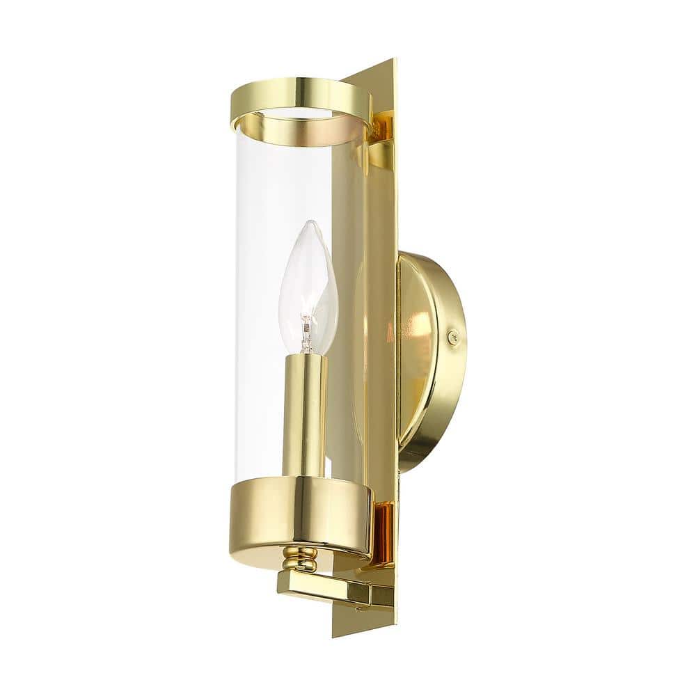 Modern Elegance 1-Light Polished Brass Sconce with Clear Glass