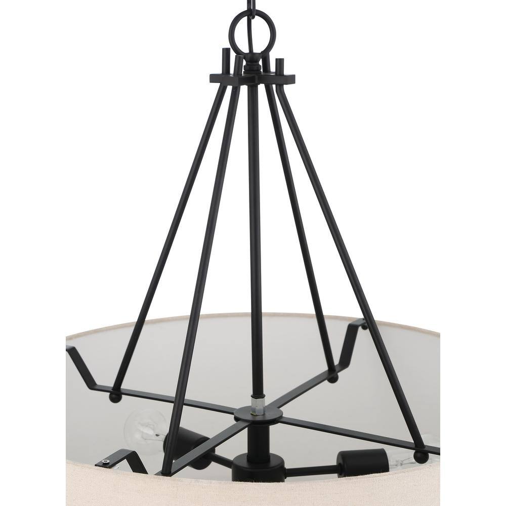 Elegant Flat Black Duke 3-Light 24" Pendant with Beige Linen Shade