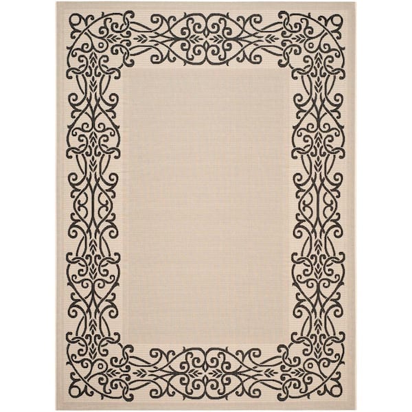 SAFAVIEH Courtyard Sand/Black 8 ft. x 11 ft. Border Indoor/Outdoor Patio  Area Rug