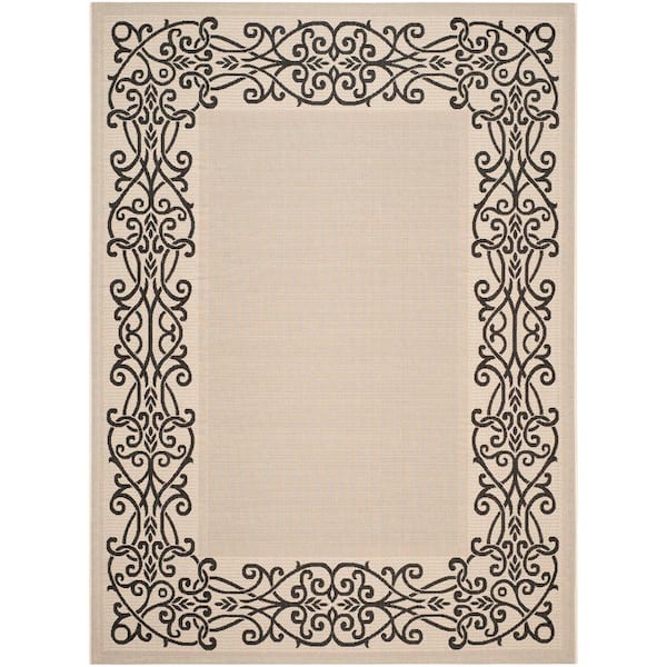 Courtyard Sand/Black 8 ft. x 11 ft. Border Indoor/Outdoor Patio  Area Rug