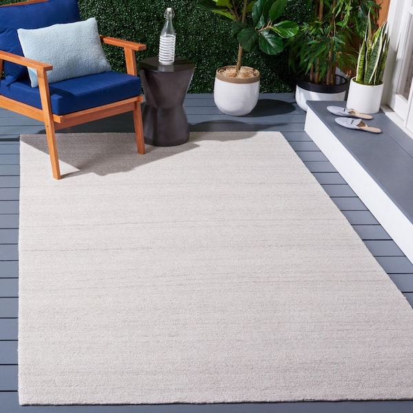 Outdoor Micro-Loop Beige 6 ft. x 6 ft. Solid Indoor/Outdoor Square Area Rug