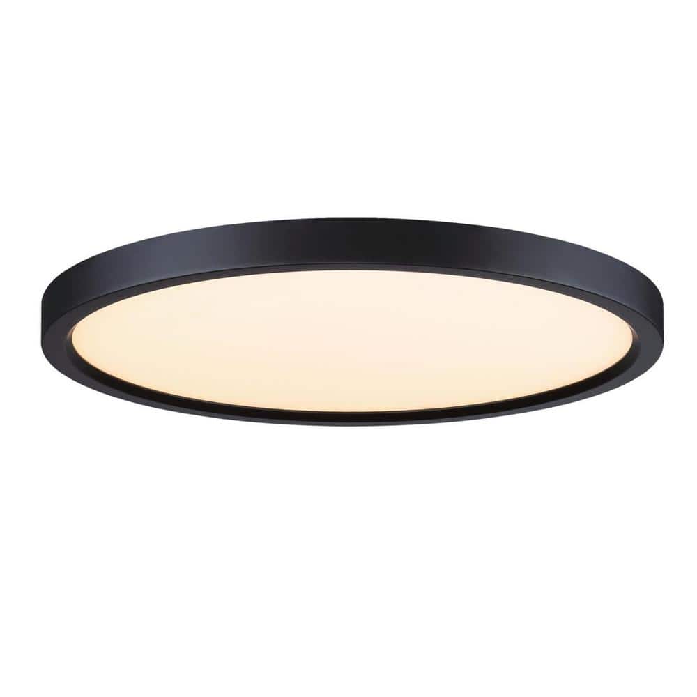 Black Round LED Flush Mount Ceiling Light with White Acrylic Shade